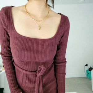 Topshop Rich Maroon Color Knit Dress with Waist Tie (Size US6)